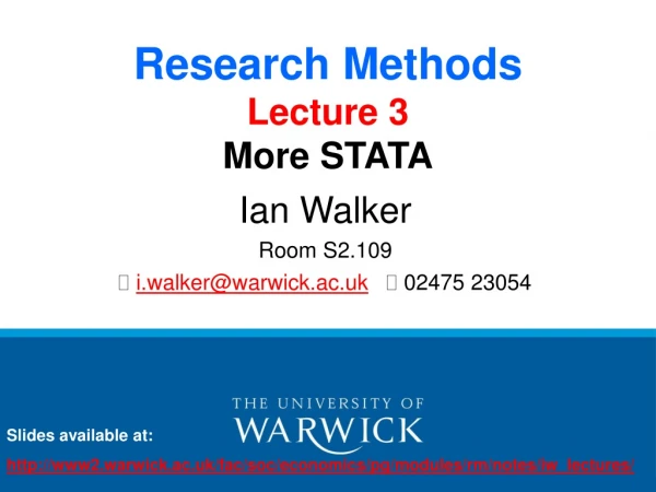 Research Methods Lecture 3 More STATA