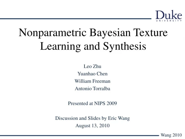 Nonparametric Bayesian Texture Learning and Synthesis