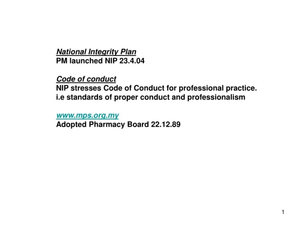 National Integrity Plan PM launched NIP 23.4.04 Code of conduct