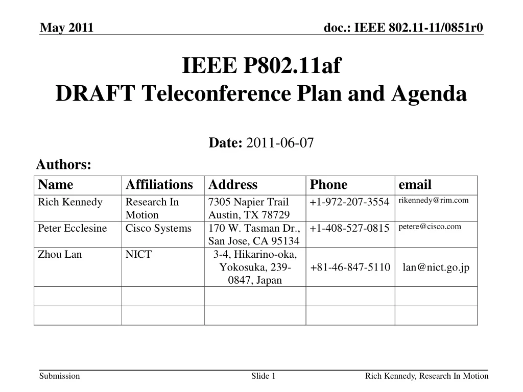 ieee p802 11af draft teleconference plan and agenda