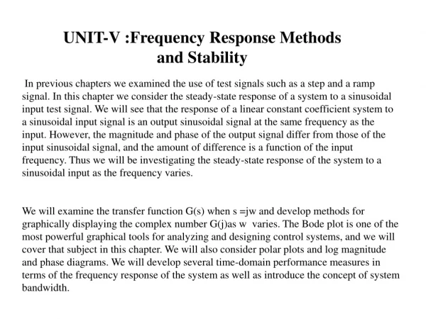 UNIT-V :Frequency Response Methods and Stability
