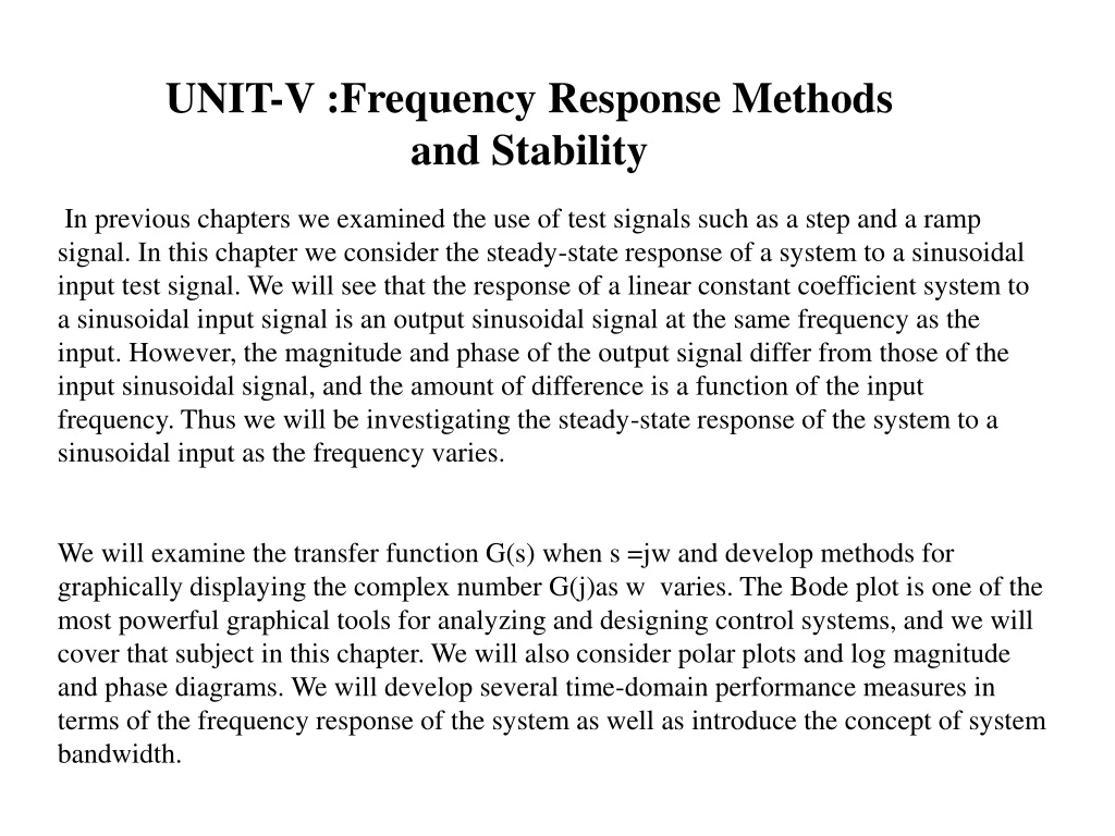 unit v frequency response methods and stability
