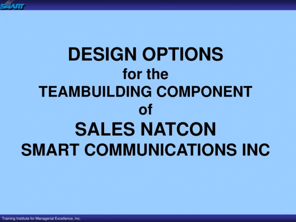 DESIGN OPTIONS for the  TEAMBUILDING COMPONENT  of SALES NATCON SMART COMMUNICATIONS INC