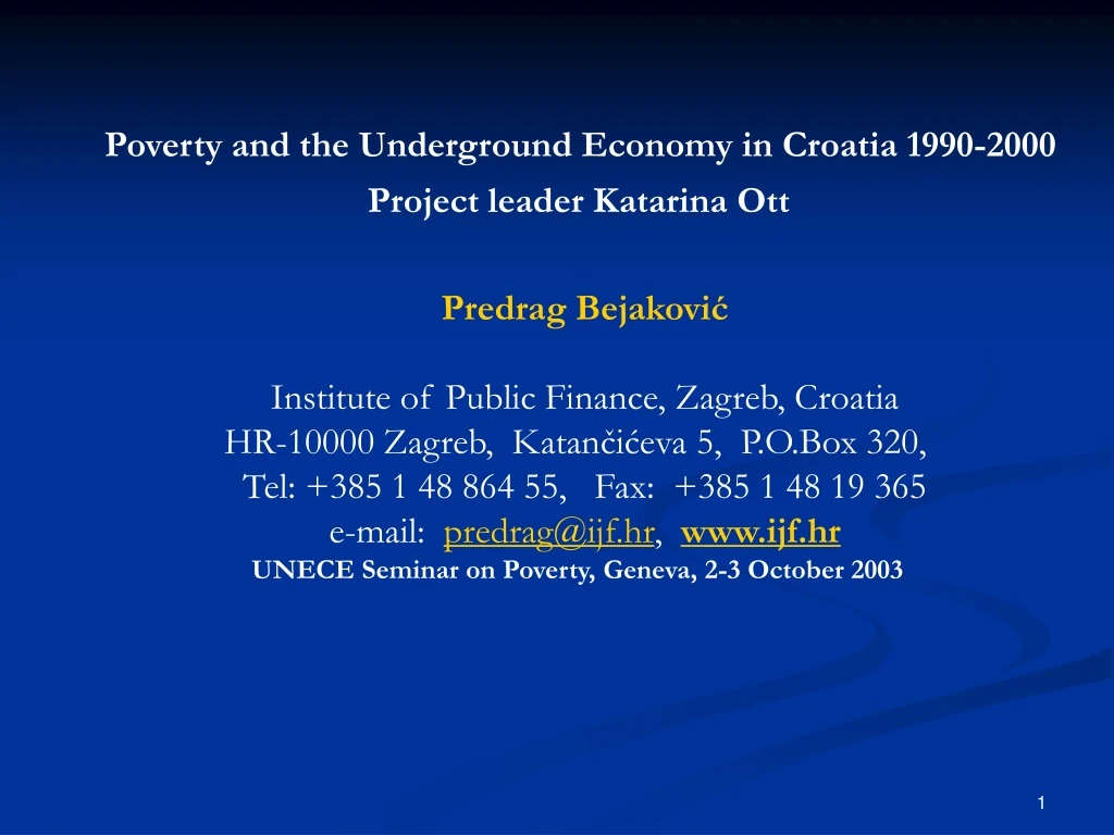 poverty and t he underground economy in croatia