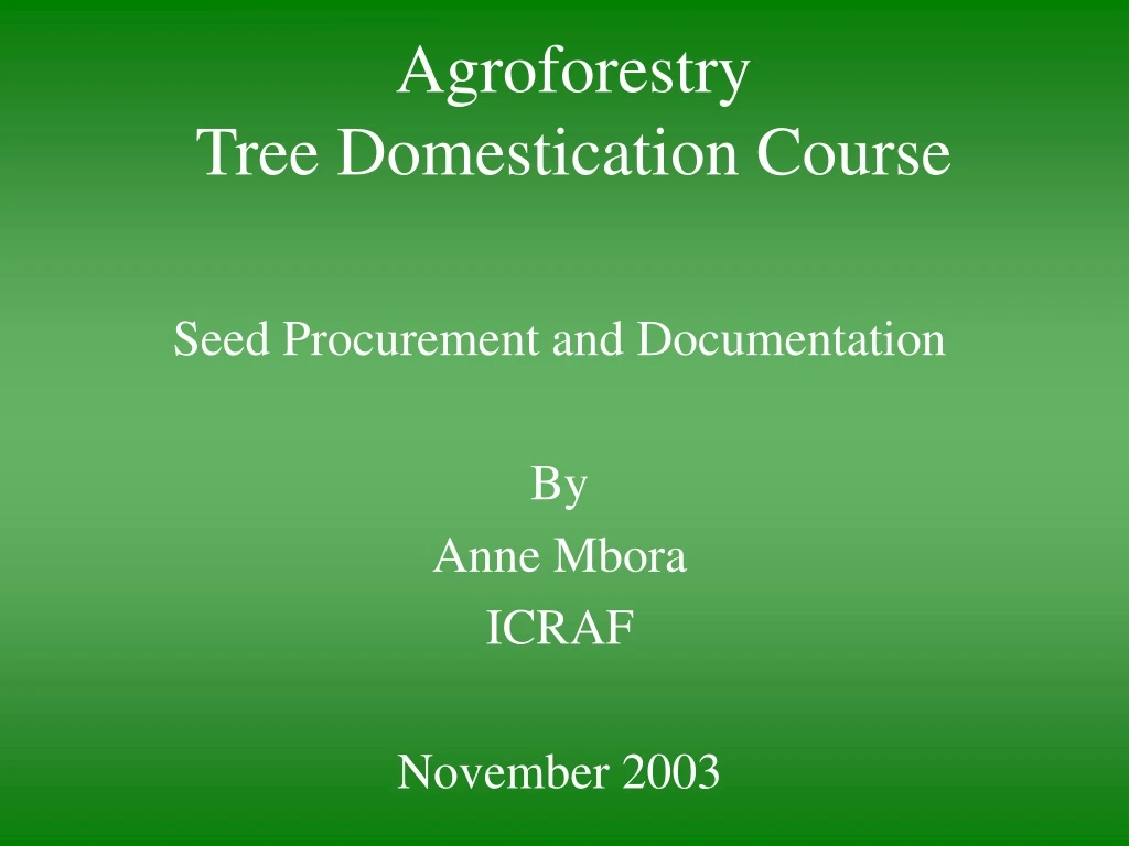agroforestry tree domestication course