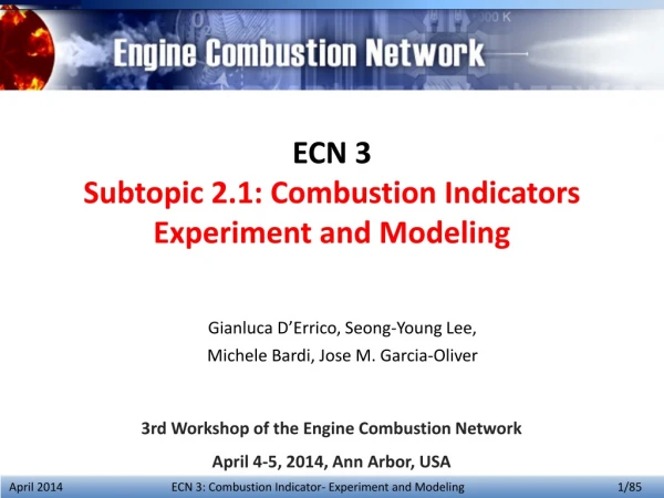 ECN 3 Subtopic 2.1: Combustion Indicators Experiment and Modeling