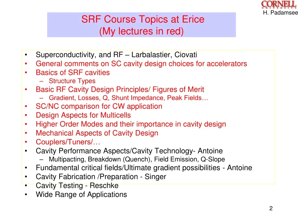 srf course topics at erice my lectures in red