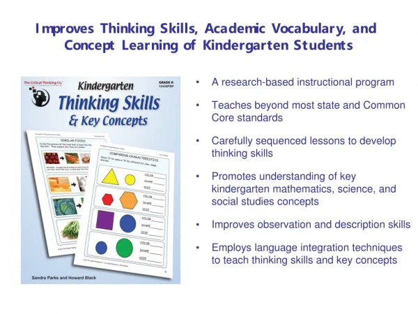 Improves Thinking Skills, Academic Vocabulary, and  Concept Learning of Kindergarten Students