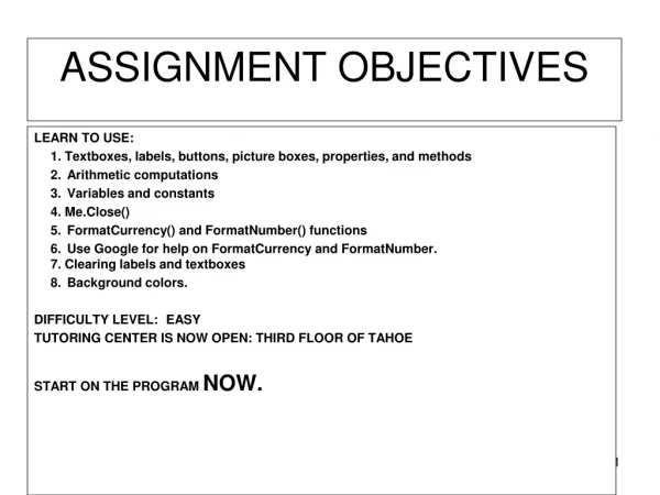 ASSIGNMENT OBJECTIVES