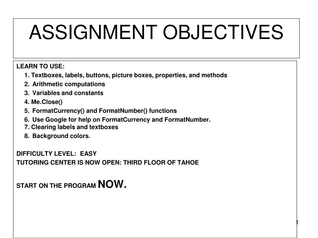 assignment objectives