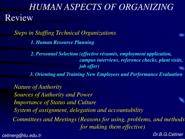 HUMAN ASPECTS OF ORGANIZING