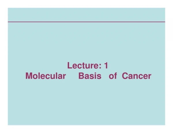 Lecture: 1 Molecular     Basis   of  Cancer