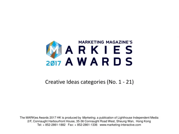 Creative Ideas categories (No. 1 - 21)