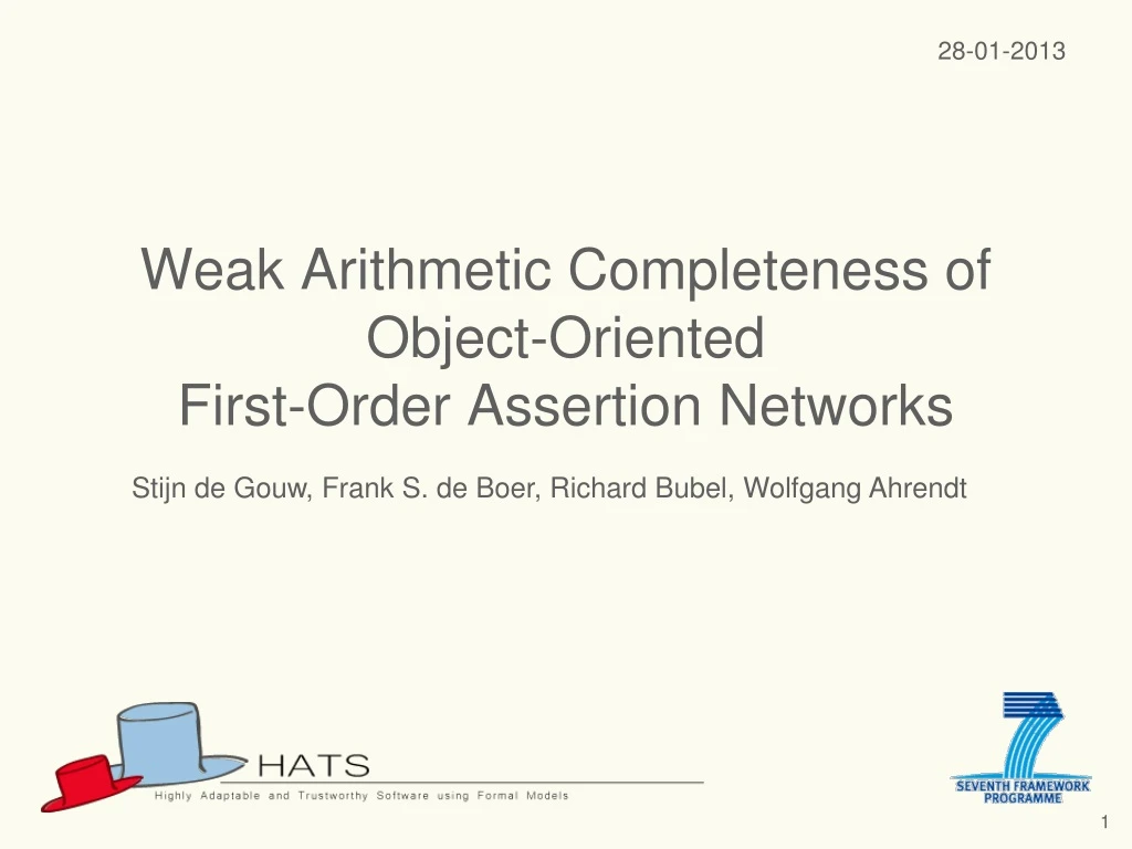 weak arithmetic completeness of object oriented first order assertion networks