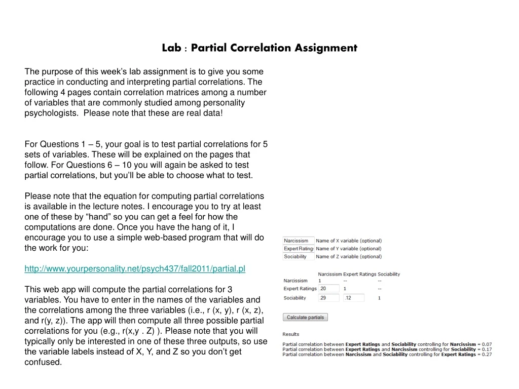 lab partial correlation assignment
