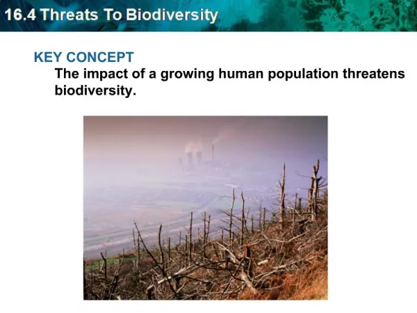 KEY CONCEPT The impact of a growing human population threatens biodiversity.
