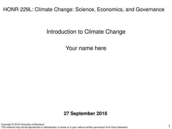 HONR 229L: Climate Change: Science, Economics, and Governance