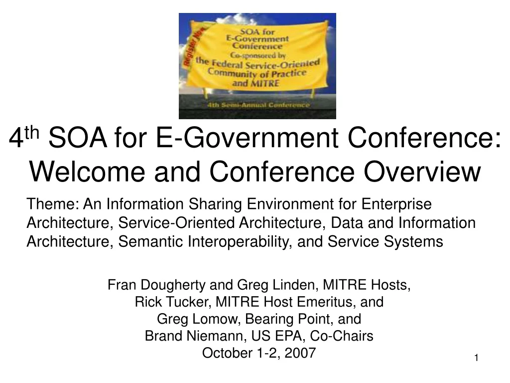 4 th soa for e government conference welcome and conference overview