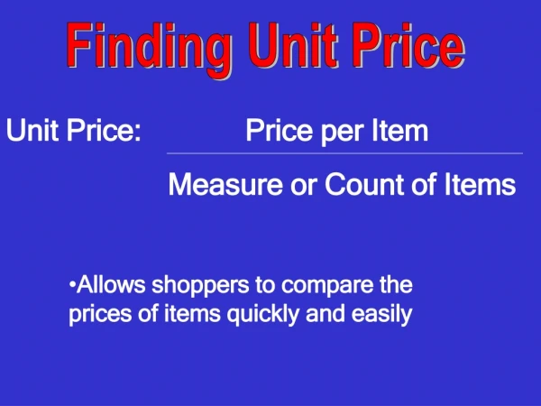 Finding Unit Price