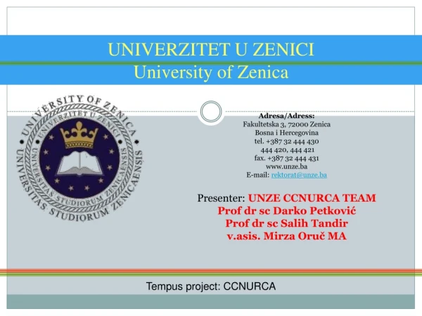 UNIVERZITET U ZENICI University of Zenica