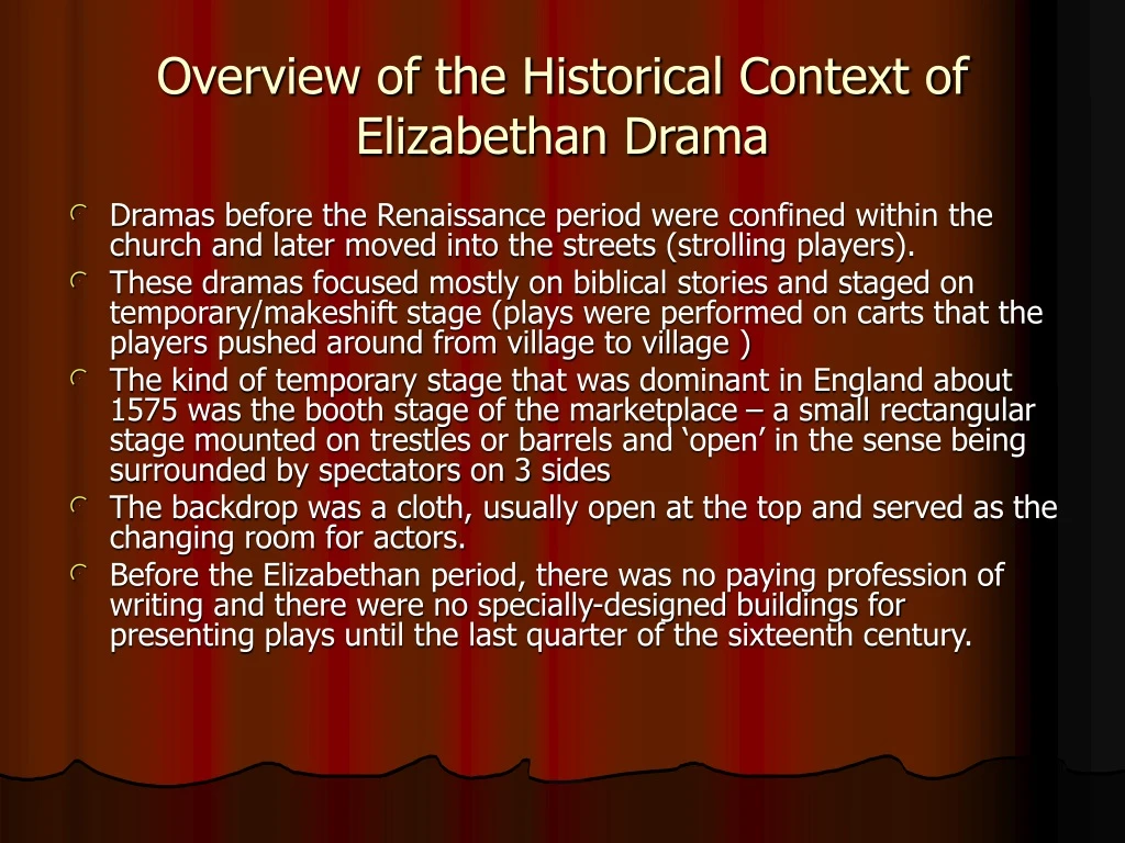 overview of the historical context of elizabethan drama