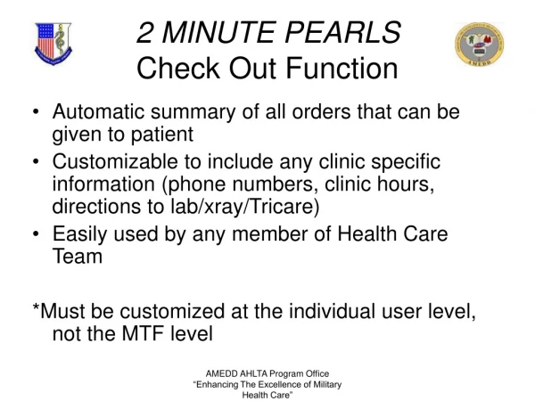2 MINUTE PEARLS Check Out Function