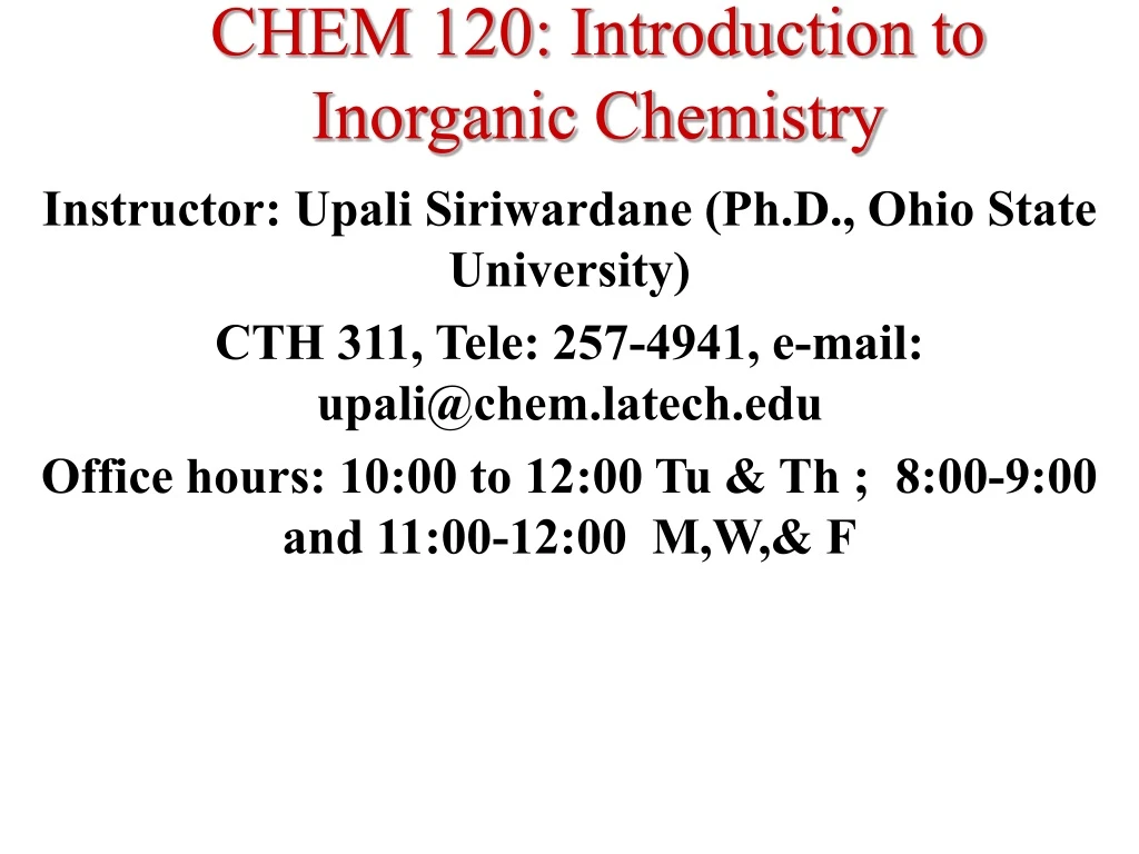 chem 120 introduction to inorganic chemistry