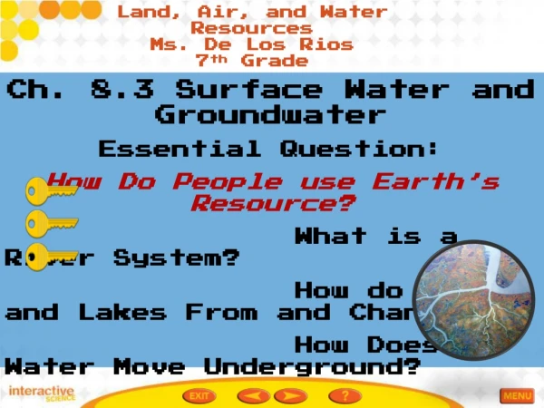 Ch. 8.3 Surface Water and Groundwater Essential Question:  How Do People use Earth’s Resource?