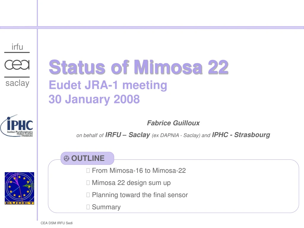 status of mimosa 22 eudet jra 1 meeting 30 january 2008