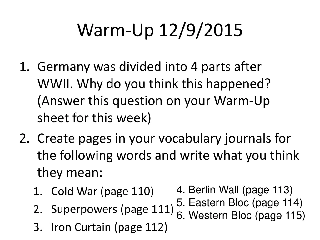 warm up 12 9 2015