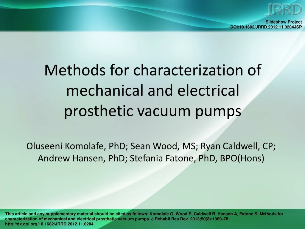 methods for characterization of mechanical and electrical prosthetic vacuum pumps