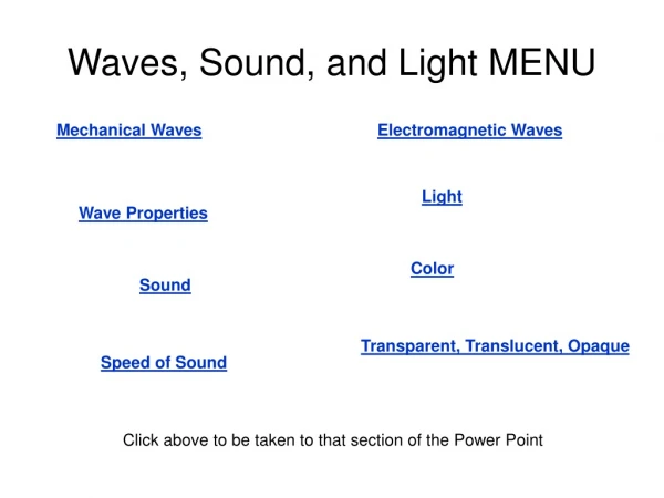 Waves, Sound, and Light MENU