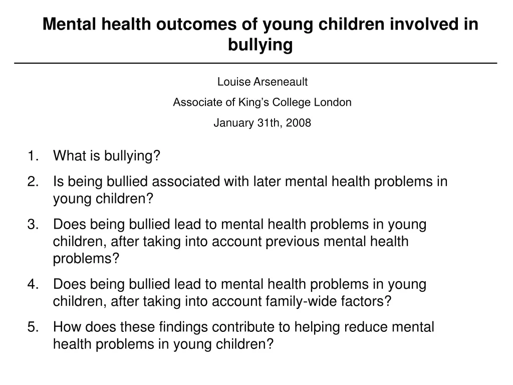 mental health outcomes of young children involved