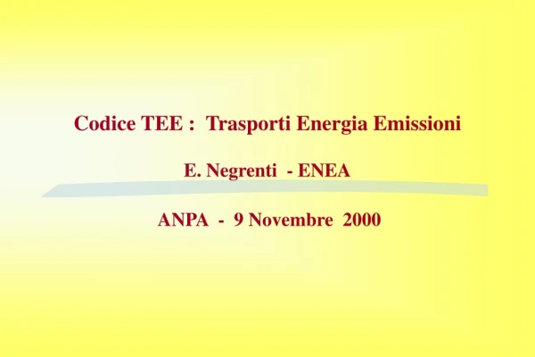 Codice TEE :  Trasporti Energia Emissioni E. Negrenti  - ENEA ANPA  -  9 Novembre  2000