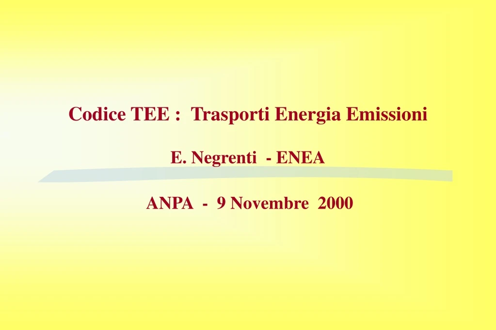 codice tee trasporti energia emissioni e negrenti enea anpa 9 novembre 2000