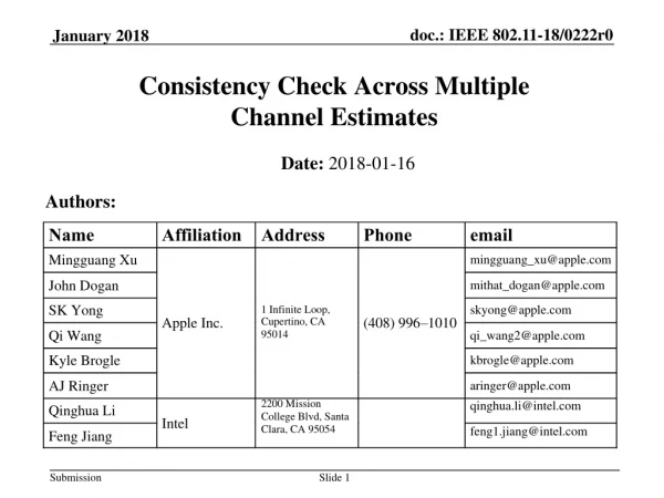Consistency Check Across Multiple  Channel Estimates