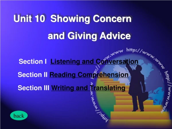 Section I   Listening and Conversation  Section II  Reading Comprehension