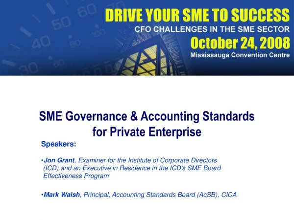 SME Governance &amp; Accounting Standards  for Private Enterprise