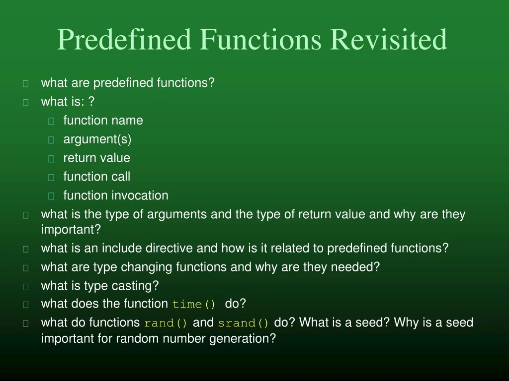 predefined functions revisited