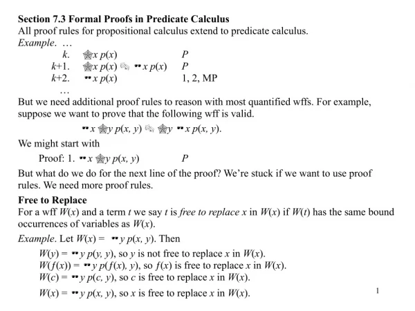 Section 7.3 Formal Proofs in Predicate Calculus