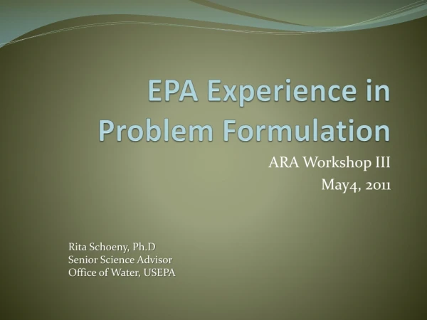 EPA Experience in Problem Formulation