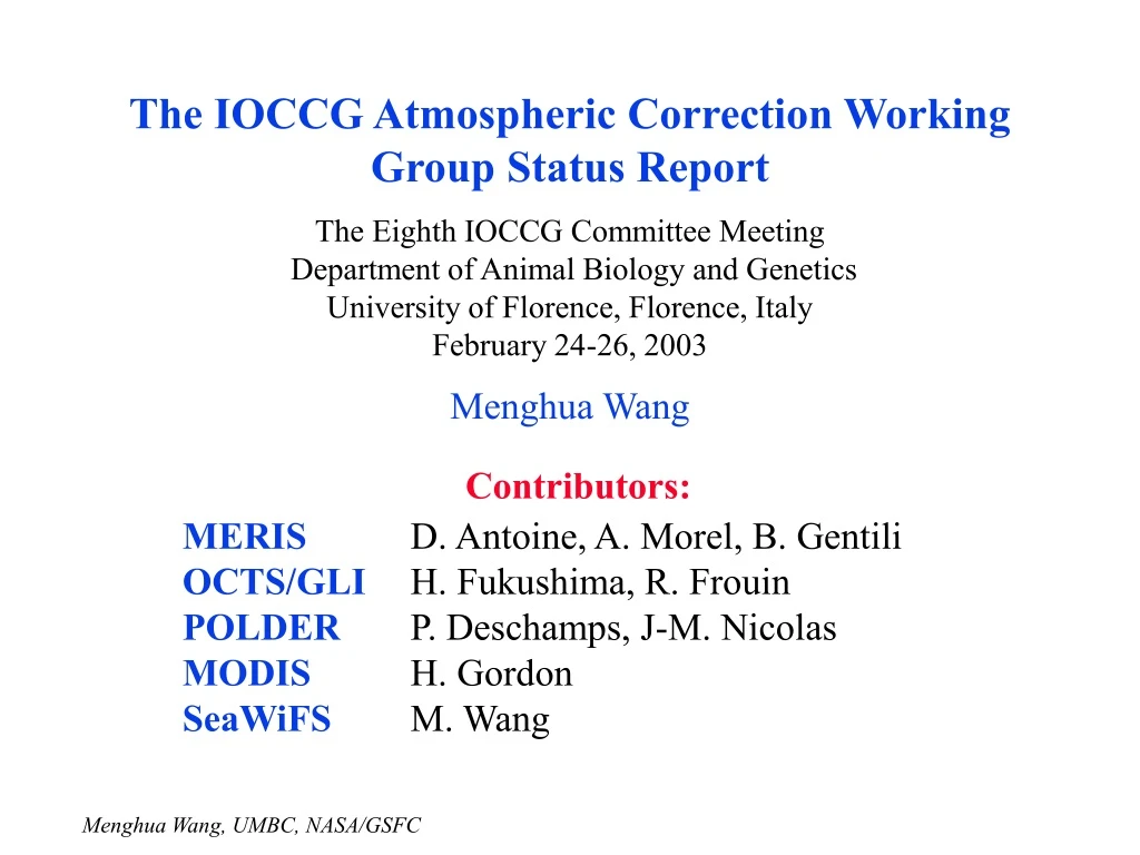 the ioccg atmospheric correction working group