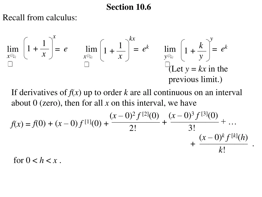 section 10 6 recall from calculus lim lim lim