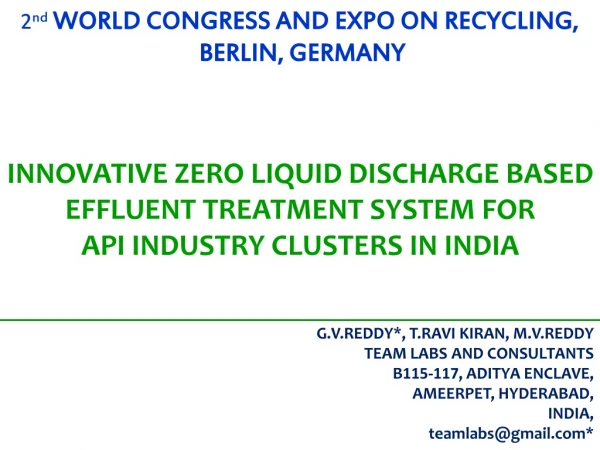 2 nd WORLD CONGRESS AND EXPO ON RECYCLING,  BERLIN, GERMANY