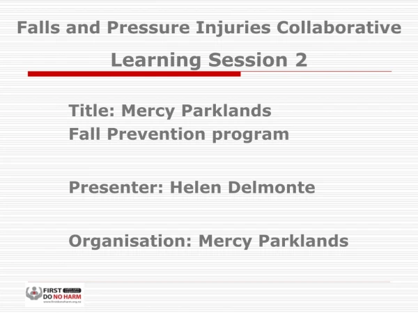 Title: Mercy Parklands  Fall Prevention program Presenter: Helen Delmonte