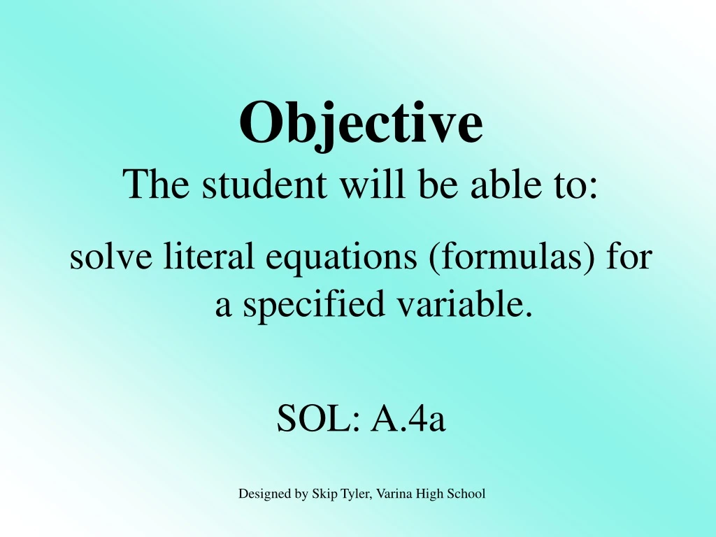 objective the student will be able to