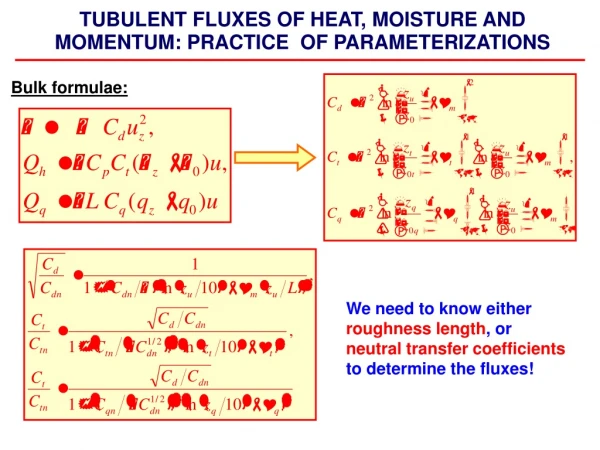 TUBULENT FLUXES OF HEAT, MOISTURE AND MOMENTUM: PRACTICE  OF PARAMETERIZATIONS