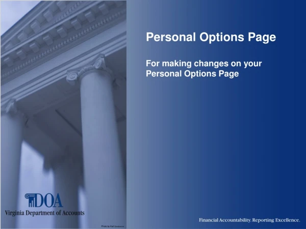 Personal Options Page For making changes on your Personal Options Page