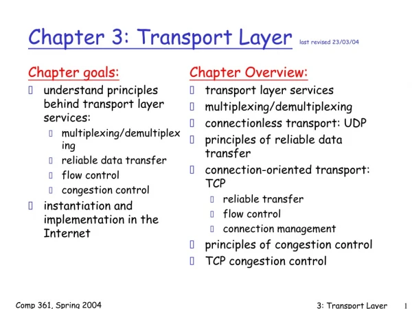 Chapter 3: Transport Layer last revised 23/03/04