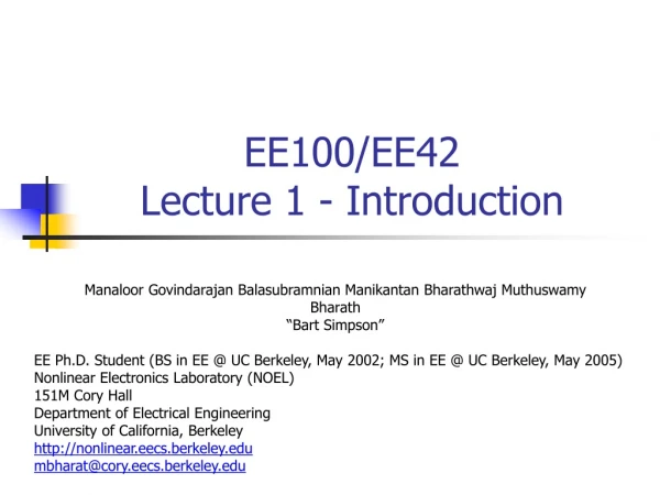 EE100/EE42  Lecture 1 - Introduction
